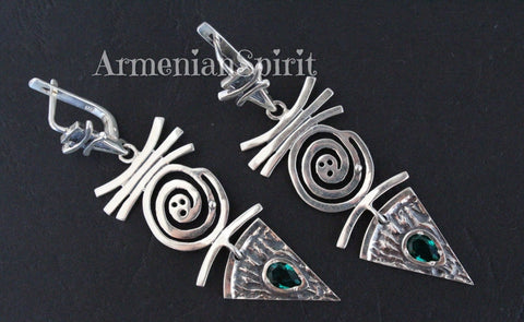 Earrings Sterling silver 925 green zircons