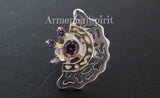 Jewelry set Earrings ring Gold and silver 925 Purple zircons