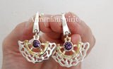 Jewelry set Earrings ring Gold and silver 925 Purple zircons