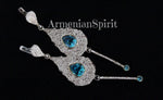 Very long drop earrings Light blue zircon jewelry Silver 925