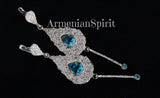 Very long drop earrings Light blue zircon jewelry Silver 925