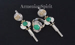 Earrings and ring Green chrysoprase Sterling SILVER 925 gold plated