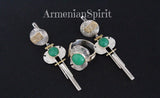 Earrings and ring Green chrysoprase Sterling SILVER 925 gold plated