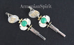 Earrings and ring Green chrysoprase Sterling SILVER 925 gold plated
