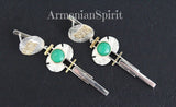 Earrings and ring Green chrysoprase Sterling SILVER 925 gold plated