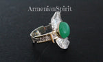 Earrings and ring Green chrysoprase Sterling SILVER 925 gold plated