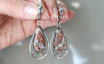 Earrings leopard jasper natural gemstone red beige black Sterling silver 925