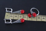 Earrings black sterling silver 925 with marcasite and red lab coral