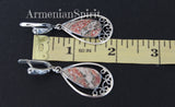 Earrings leopard jasper natural gemstone red beige black Sterling silver 925