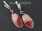 SALE Earrings Natural pink mookaite jasper gemstone Sterling silver 925