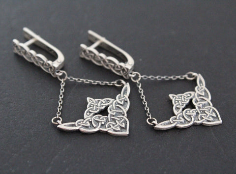Armenian earrings semi circle SILVER 925 long chain dangle with English