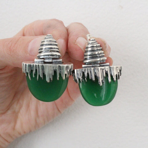 Earrings natural green jade STERLING SILVER 925