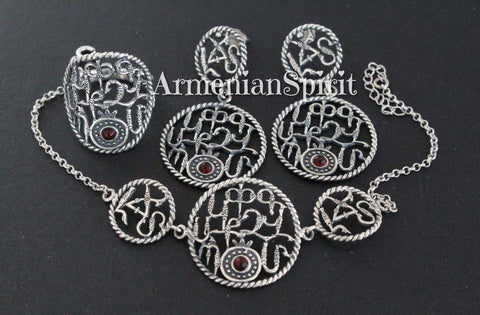 Sterling silver 925 Earrings ring bracelet alphabet lab red stone CHOOSE