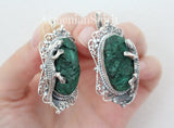 Jewelry SET Earrings lizard  Sterling silver 925 and velvet malachite