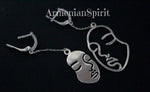 Art earrings Faces man woman Long on chains Sterling silver 925