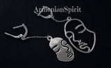 Art earrings Faces man woman Long on chains Sterling silver 925