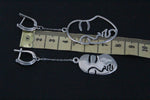Art earrings Faces man woman Long on chains Sterling silver 925