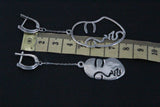 Art earrings Faces man woman Long on chains Sterling silver 925