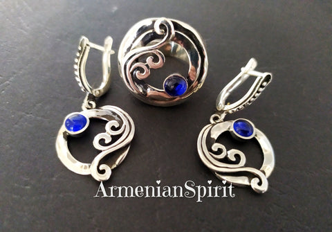 Jewelry SET Silver 925 Earrings Sapphire