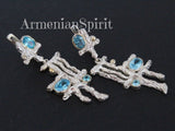 Earrings Blue zircon Sterling SILVER 925 gold plated