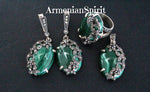 Marcasite earrings pendant and ring sterling silver 925 malachite onyx