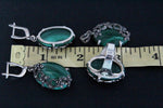 Marcasite earrings pendant and ring sterling silver 925 malachite onyx
