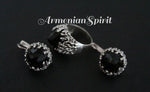 Black Earrings ring  Onyx Sterling silver 925