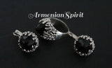 Black Earrings ring  Onyx Sterling silver 925