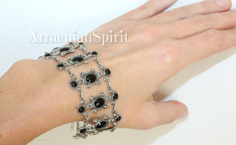 Bracelet silver 925 women jewelry Black enamel Armenian jewelry STERLING 925