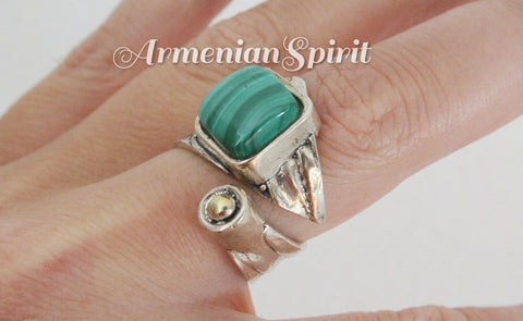 Malachite ring silver 925 Gold plated Armenian jewellery