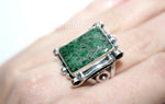 Sterling silver 925 ring natural Aventurine gemstone green with sequins