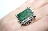 Sterling silver 925 ring natural Aventurine gemstone green with sequins