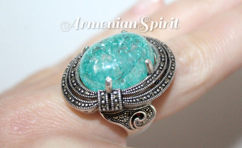 Ring Sterling silver 925 Green transparent stone lab created