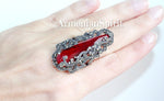 Earrings and ring 925 Silver SET Big red topaz stones Marcasite