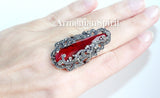 Earrings and ring 925 Silver SET Big red topaz stones Marcasite