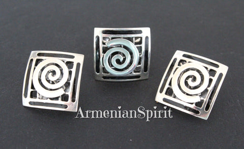 Vintage style set ring and earrings SILVER 925 square