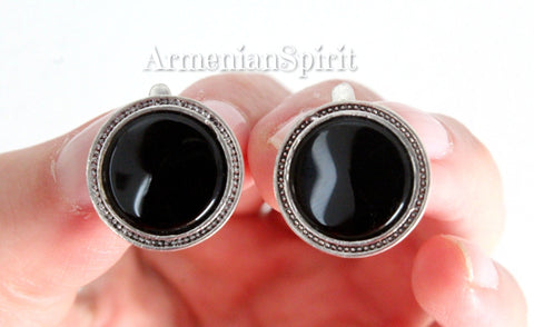 Vintage style earrings black onyx SILVER 925 Armenian jewelry