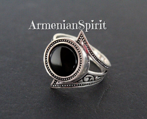 Vintage style ring black onyx SILVER 925 Armenian jewelry