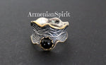 Vintage style ring black onyx SILVER 925 gold plated