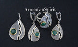 Sterling silver 925 SET Earrings ring pendant natural jade gemstone green