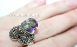 Women ring Jewelry rainbow topaz Sterling silver 925 marcasite