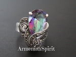 Women ring Jewelry rainbow topaz Sterling silver 925 marcasite