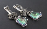Rainbow topaz sterling silver 925 earrings ring Marcasite