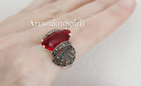 Red topaz jewelry sterling silver 925 earrings and ring Marcasite