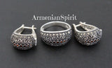 Jewelry set ring and earrings Sterling silver 925 with marcasites and orange zircon