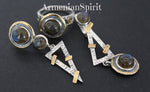 Earrings and ring Blue gray labradorite Sterling SILVER 925 gold plated details