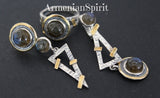 Earrings and ring Blue gray labradorite Sterling SILVER 925 gold plated details