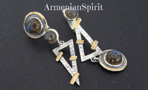 Earrings Blue gray labradorite jewelry Sterling SILVER 925 gold plated