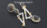 Earrings and ring Blue gray labradorite Sterling SILVER 925 gold plated details