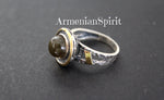 Earrings and ring Blue gray labradorite Sterling SILVER 925 gold plated details